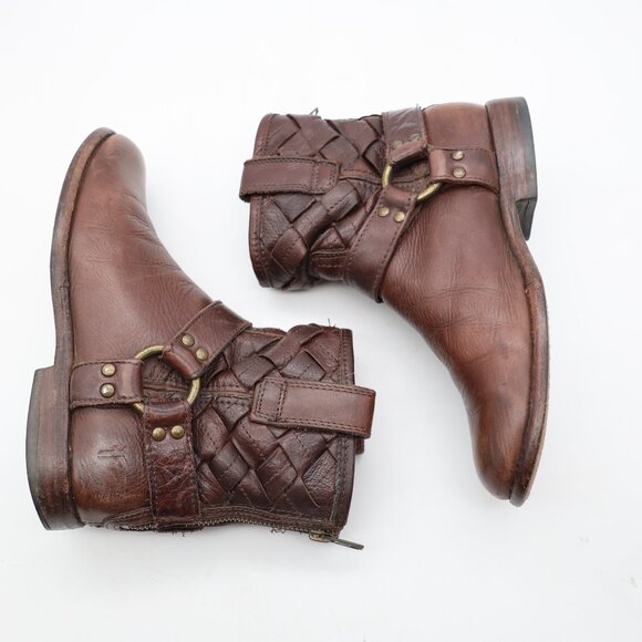 Frye Phillip Short Harness Women's 6.5 B Brown Leather Biker Riding Boots Zip - Picture 6 of 10